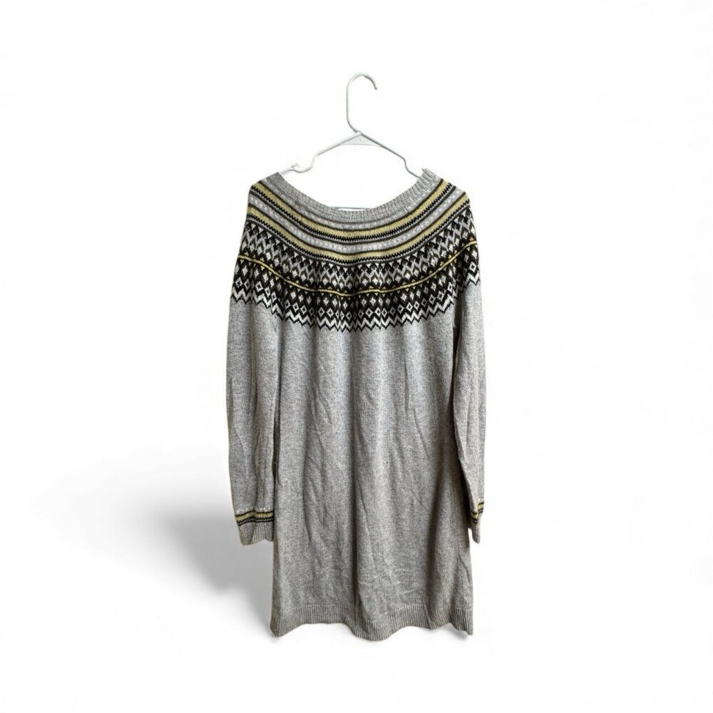Cynthia Rowley Fair Isle Sweater Dress Gray Yellow Black Knit Women’s XL - Picture 3 of 6